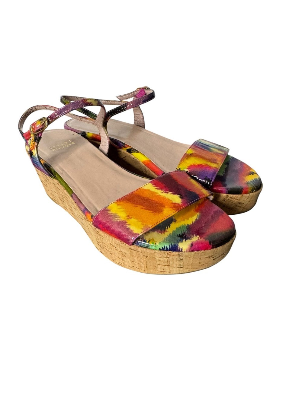 Stuart Weitzman Diverge Patent Watercolor Platform Wedges 7‎ Narrow